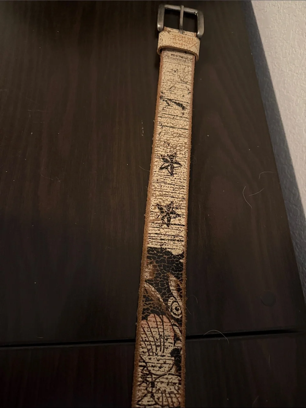 Vintage 2000’s Ed Hardy Cream and Brown Script Star Belt